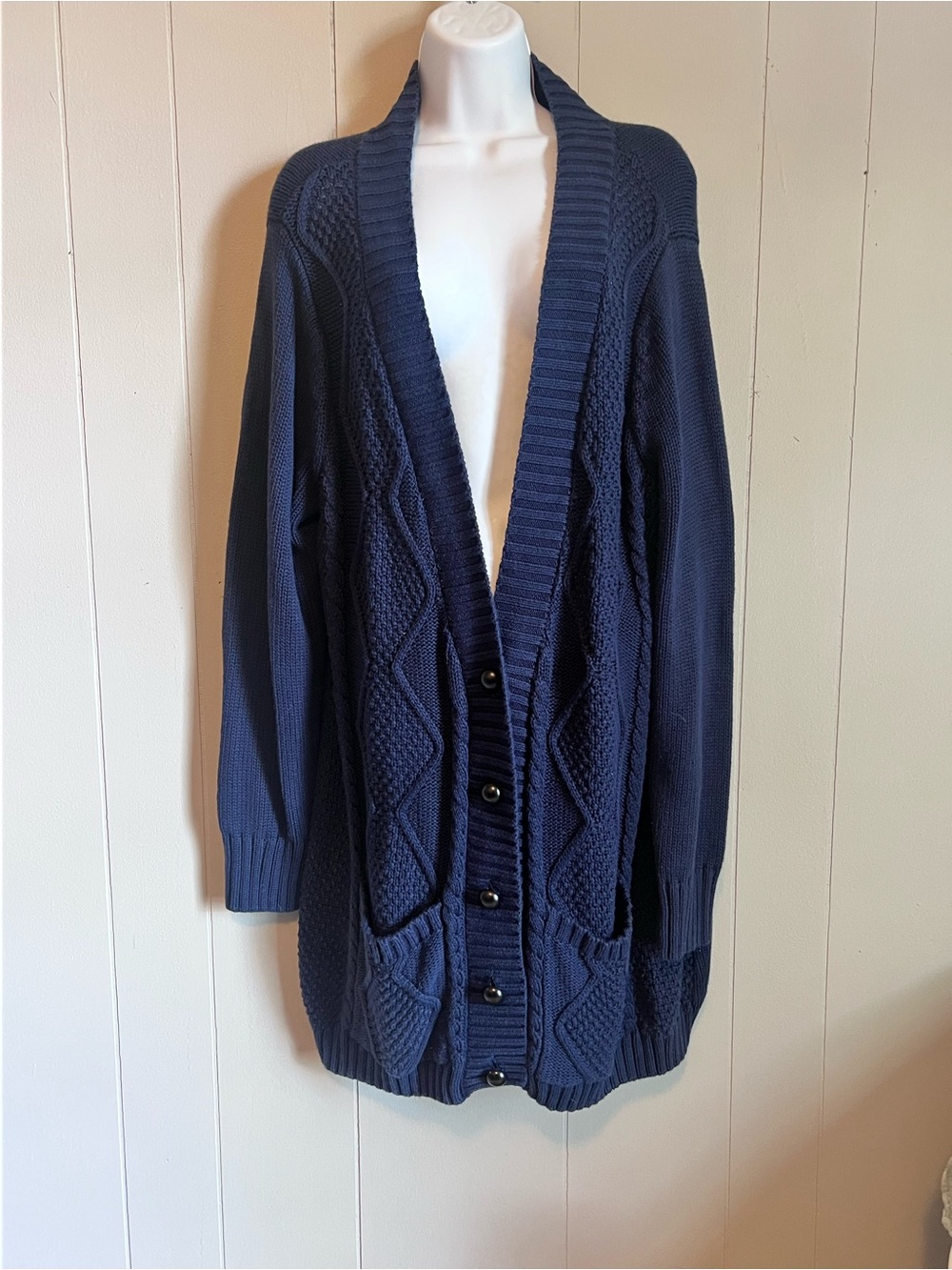 VENUS Navy Cable-Knit Button Front Cardigan